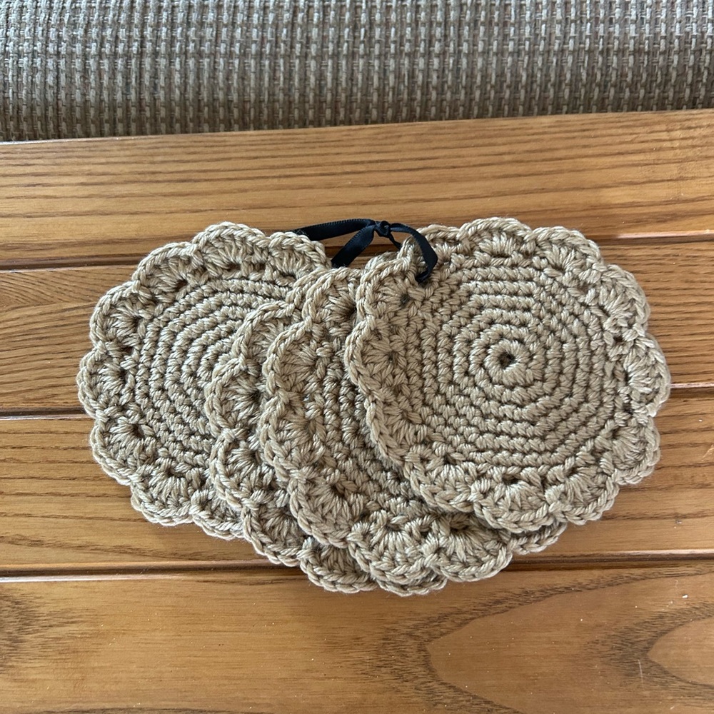 Natural Beige Lacy Crochet Coasters 5”